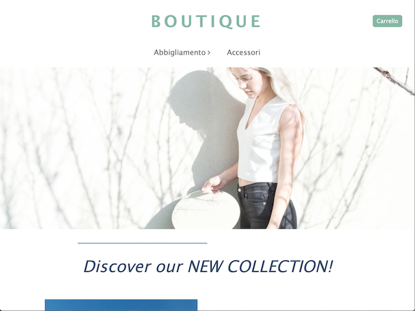 Sito web pronto per un negozio di abbiglliamento. Web template for a fashion boutique